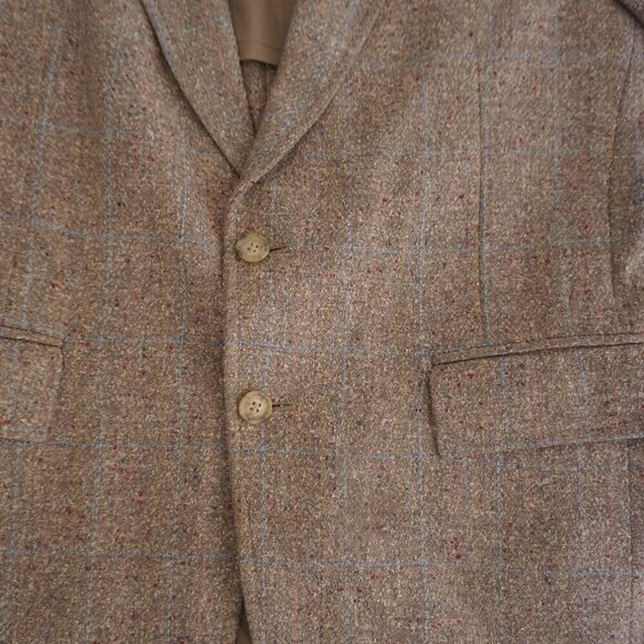 Vintage Austin Hill Tan Tweed Wool Double Button Blazer Size 41 - Picture 6 of 13